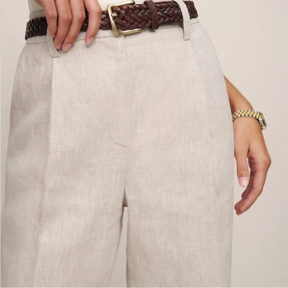Reformation Pants Alex Linen Wide Leg in Oatmeal
